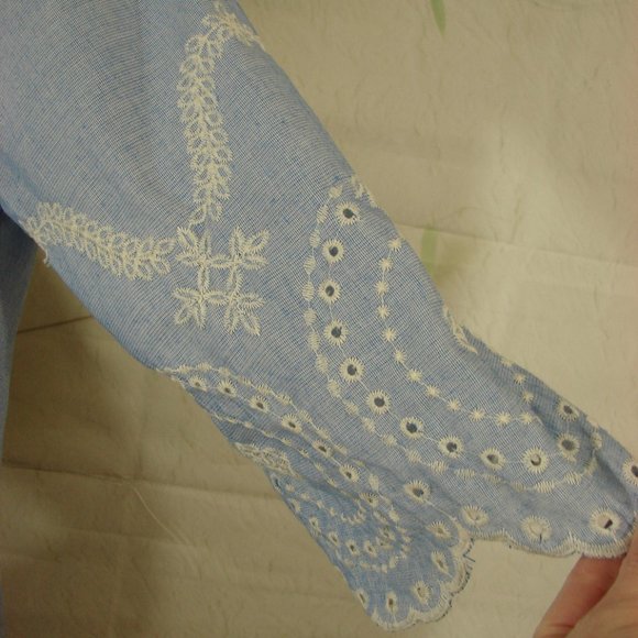 Lt Blue White Embroidered Kimono Jacket Boho Cover up Summer Lt Weight Beach S/M - Picture 7 of 15